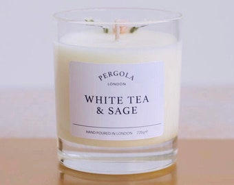 Vela de soja de té blanco y salvia: Aromática - Hecha a mano - Natural - Vegana - Sin OMG