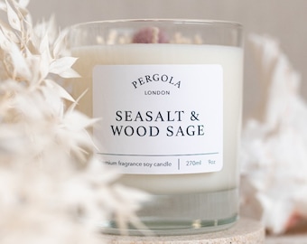 Candle Soy - Seasalt and Wood Sage - Scented Soy Candle  - Handmade Candle - Natural Candle - Vegan Candle - Dried Flowers