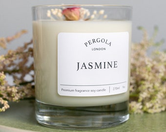 Vela de soja con aroma a jazmín: Aromática - Hecha a mano - Natural - Vegana - Sin OMG