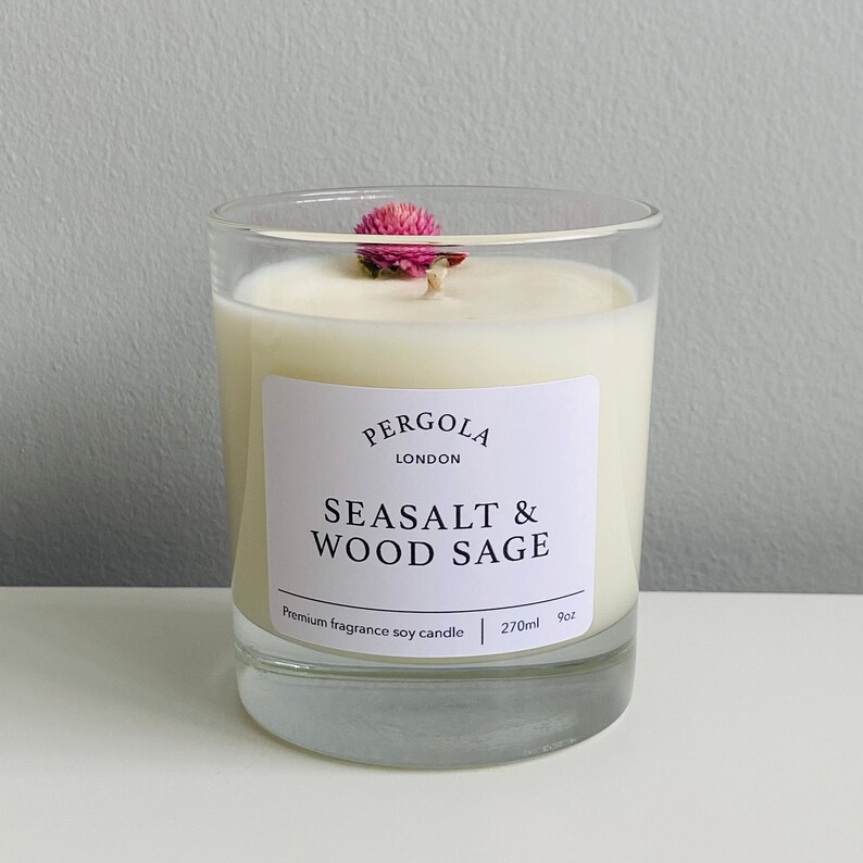 Candle Soy Seasalt and Wood Sage Scented Soy Candle Handmade Candle