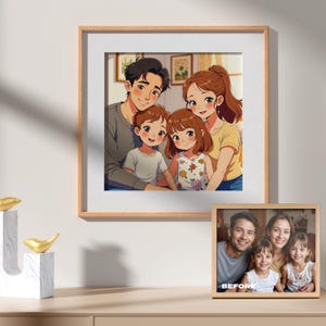 Ritratto di famiglia personalizzato (max 8 persone): poster digitale in stile cartone animato, ricordo regalo da offrire e da scaricare