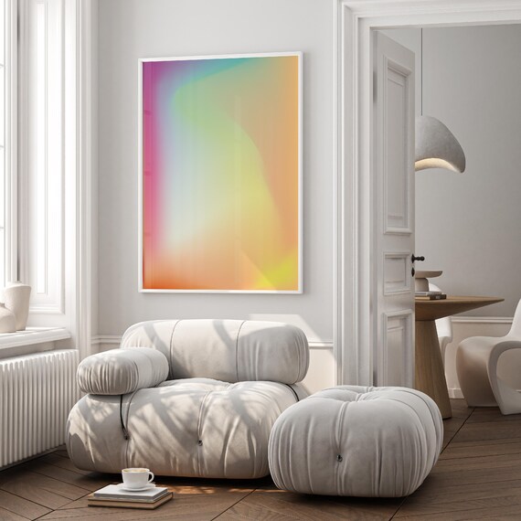 Affiche d'art abstrait minimaliste aux tons pastel, avec un dégradé d'orange et de rose, spirituelle et tendance. FICHIERS NUMERIQUES