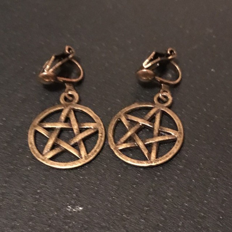 Bronze Clip on pentagram earrings