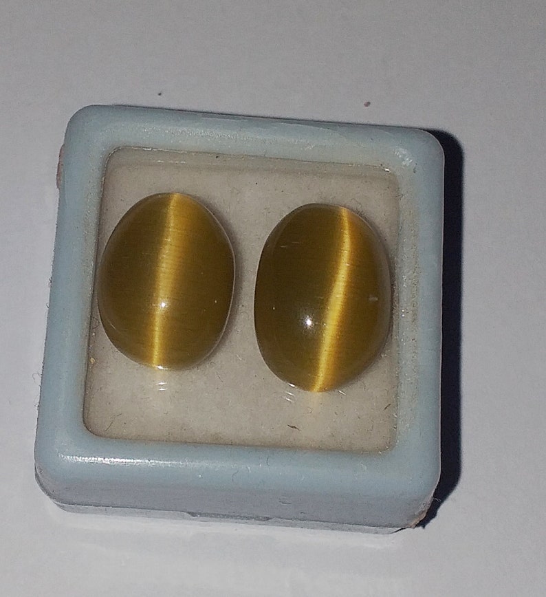 2 Pcs Natural Cats Eye Chrysoberyl Yellow Color Oval Cabochon Loose Gemstone Lot