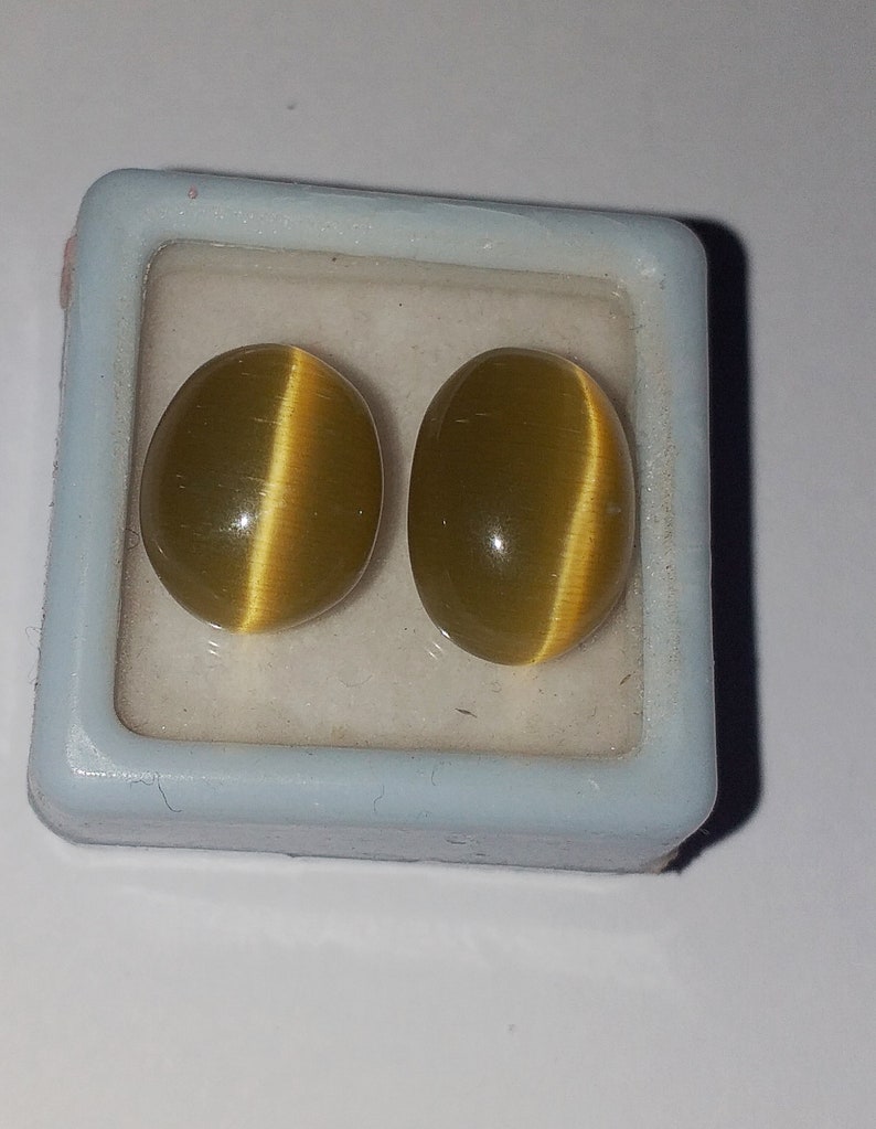 2 Pcs Natural Cats Eye Chrysoberyl Yellow Color Oval Cabochon Loose Gemstone Lot