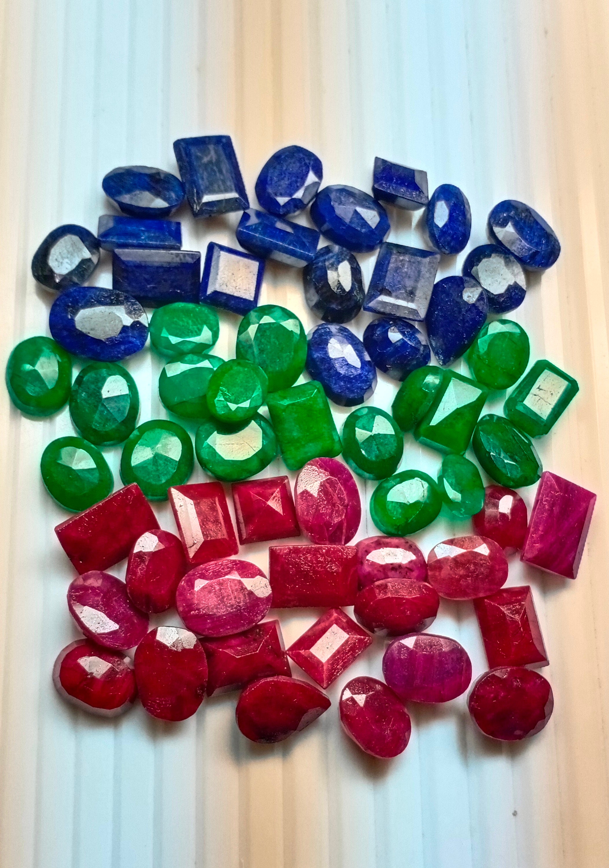 Natural Red Ruby Blue Sapphire Green Emerald Mixed Cut  Loose Gemstone Lot Genuine Mixed Shape Gemstone Lot