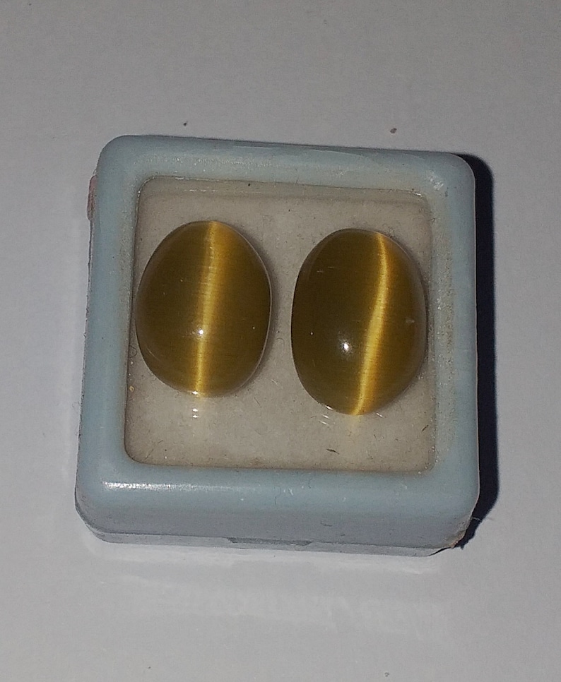 2 Pcs Natural Cats Eye Chrysoberyl Yellow Color Oval Cabochon Loose Gemstone Lot