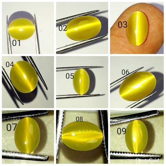 2 Pcs Natural Cats Eye Chrysoberyl Yellow Color Oval Cabochon Loose Gemstone Lot