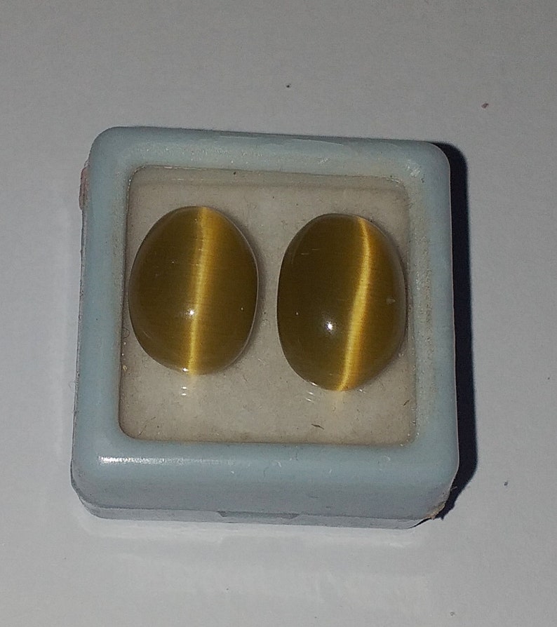 2 Pcs Natural Cats Eye Chrysoberyl Yellow Color Oval Cabochon Loose Gemstone Lot