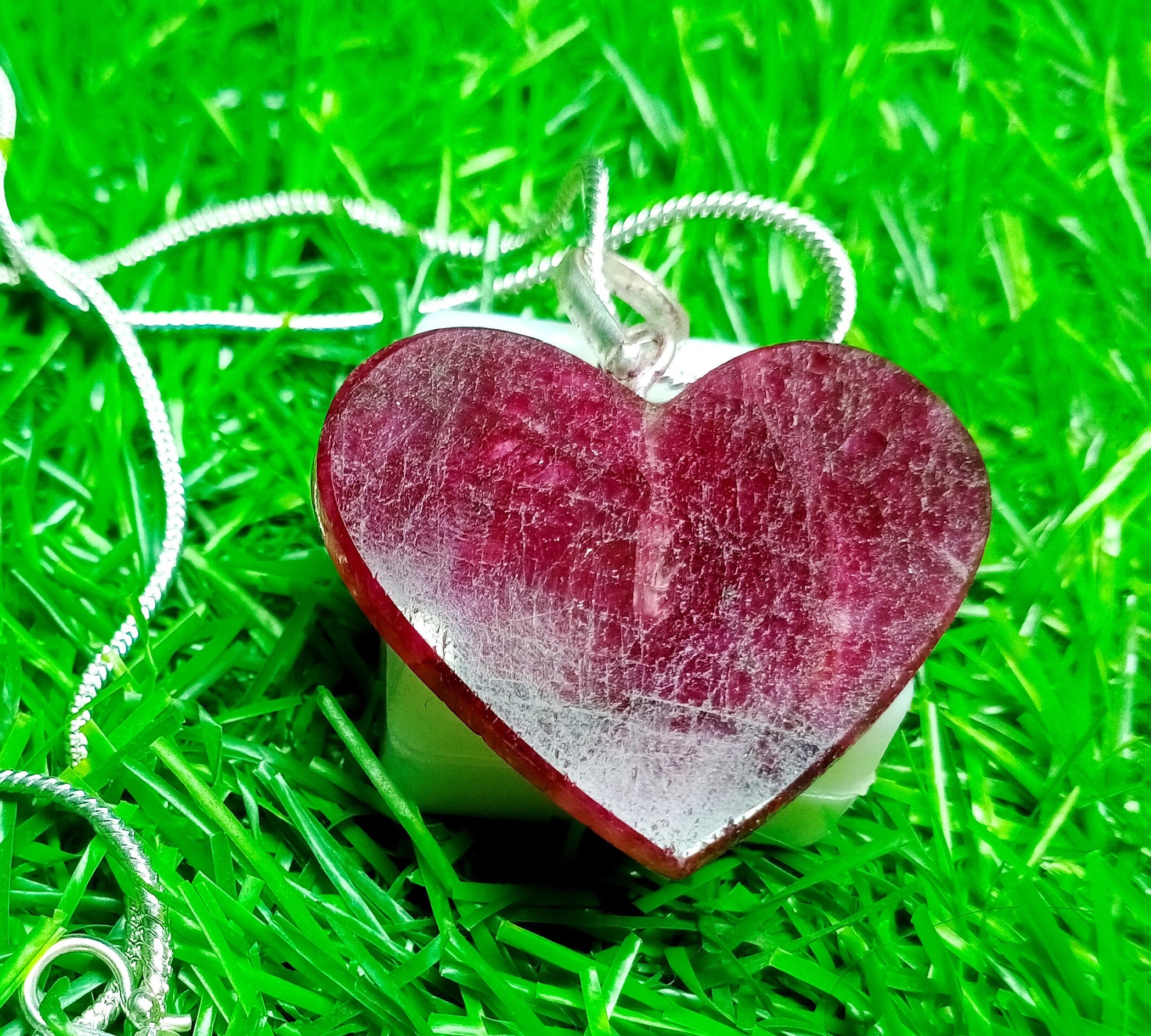 Natural Red Ruby Heart Pendant Gemstone Necklace Fashion Velantine'S Day Gift