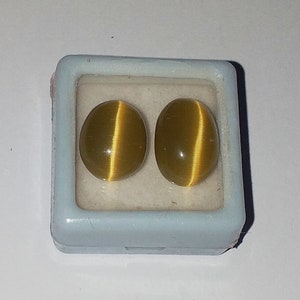 2 Pcs Natural Cats Eye Chrysoberyl Yellow Color Oval Cabochon Loose Gemstone Lot
