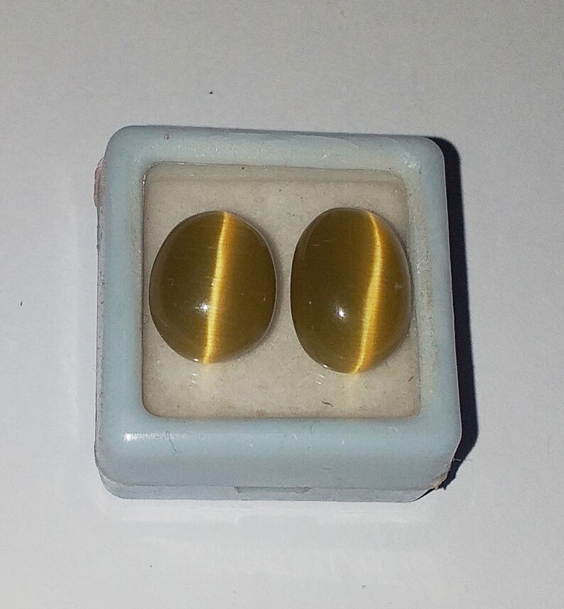 2 Pcs Natural Cats Eye Chrysoberyl Yellow Color Oval Cabochon Loose Gemstone Lot
