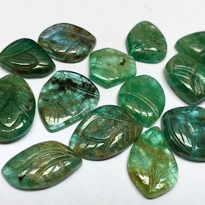 37 Cts 100% Natural Green Emerald Hand Carving Loose Gemstone Lot Carved Zambia Carving Emerald Carving Lot