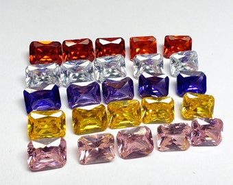 Zircon Multi Color Emerald Cut Shape Loose Gemstone Lot 128 Cts 25 Pcs