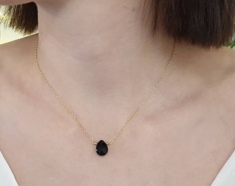 Black Faceted Onyx Necklace ∙ 14k Gold Fill, Sterling Silver, or 14k Rose Gold Fill Chain ∙ Dainty Onyx Pendant ∙ Black Crystal Necklace