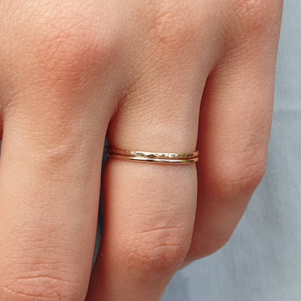 Super Thin Gold Stacking Ring ∙ Hammered Or Smooth Gold Ring ∙ Gold Filled Ring ∙ Delicate Gold Ring ∙ Solid Gold Ring ∙ Gold Stacking Ring