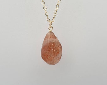 Sunstone Pendant Necklace ∙ Simple Crystal Necklace ∙ Gold Fill, Sterling Silver, Rose Gold Fill Chain ∙ Dainty Sunstone Nugget Necklace