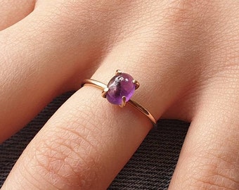 Dainty Amethyst Ring ∙ Yellow Gold Filled, Rose Gold Filled Or Sterling Silver ∙ Simple Amethyst Stacking Ring ∙ February Birthstone Ring