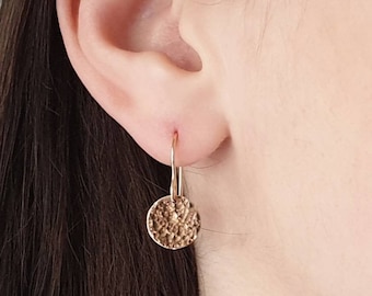 Dainty Hammered or Smooth Circle Disc Earrings • 14k Gold Fill, Sterling Silver, & 14K Rose Gold Fill • Circle Charm • Dainty Round Earrings