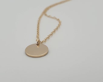 Hammered or Smooth Disc Necklace 14k Gold Fill • Small Gold Coin • Circle Disk Necklace • Delicate Circle Tag Necklace • Dainty Pendant