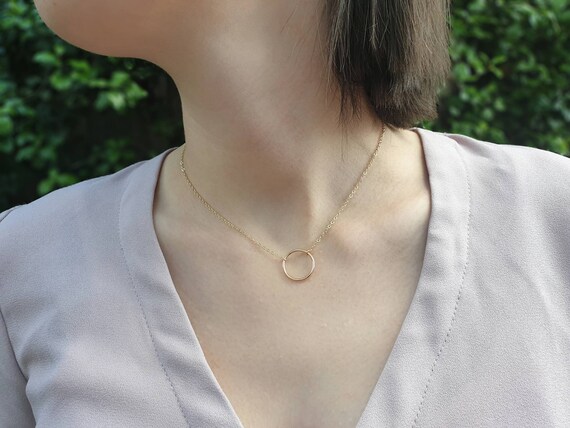 Gold Circle Necklace Dainty Gold Filled Circle Necklace Karma