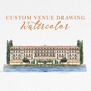 Custom Hand Painted Wedding Venue Save the Dates | Venue Illustration, Custom Wedding Portrait, Printed Save the Date, Villa d&#39;Este