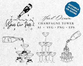 Hand Drawn Champagne Tower Illustration, Wedding SVG PNG Clipart (Digital Download)