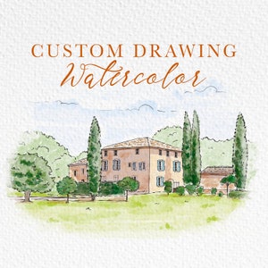 Ilustración de acuarela del lugar de la boda, lugar de la boda a medida, dibujo del lugar para invitaciones de boda, pintura de la foto