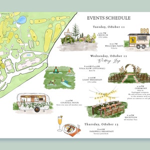 Mapa de boda personalizado 7 ubicaciones principales, mapa de boda en acuarela, invitación de boda imprimible, mapa de boda, invitación de boda