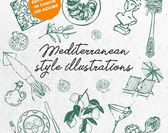 Mediterranean wedding party SVG PNG, Bachelorette party, bridal shower invitation, rehearsal dinner doodles, Greek hand-drawn illustration