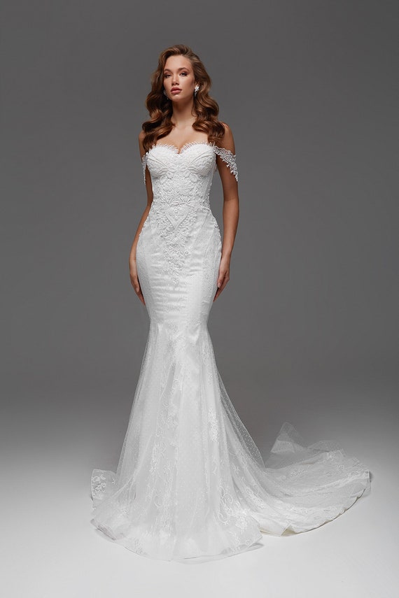 Siren-silhouette Dress, Lace Wedding Dress, off the Shoulder Wedding Dress,  Bridal Gown - Etsy