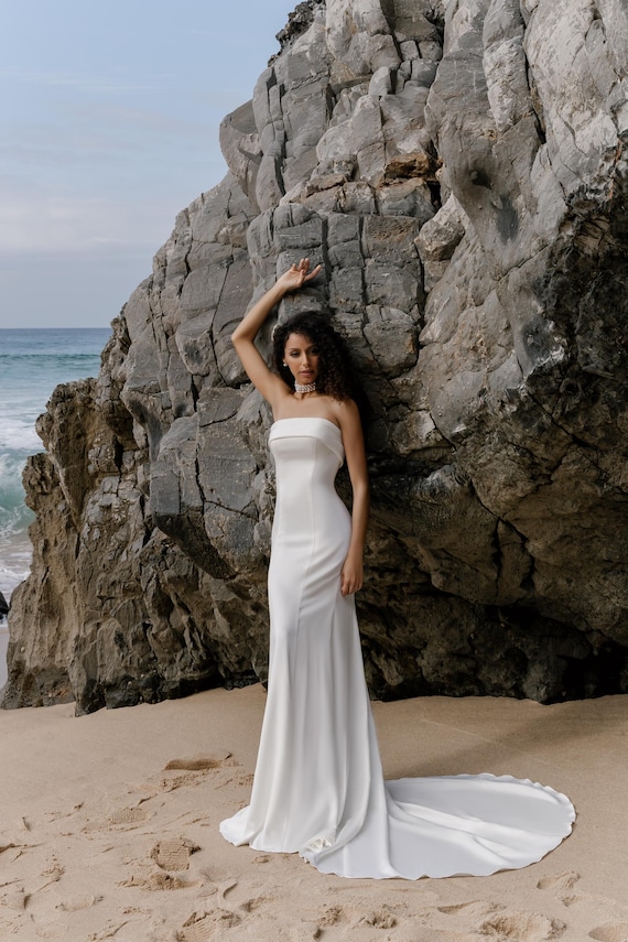 Elegant Fitted Satin Wedding Dress With Train, Wedding Gown, Sleeveless Gown, Bridal Gown - Etsy Elegant Fitted Satin Wedding Dress With Train, Wedding Gown, Sleeveless Gown, Bridal Gown - Etsy