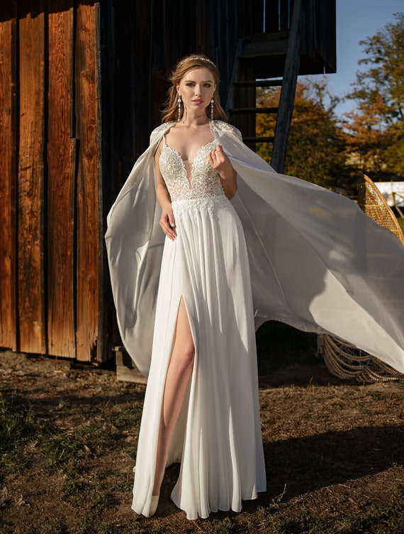 A-silhouette Ivory Dress, Made in Boho Style, Wedding Dress, Bridal Gown -  Etsy Australia