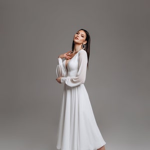 Straight silhouette dress, exposed back, wedding dress with sleeves, simple wedding dress, bridal gown