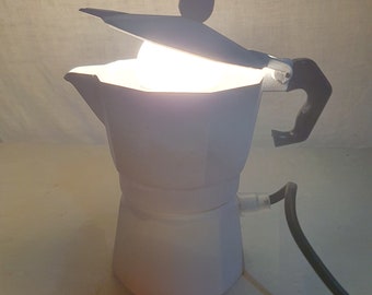 Artisan lamp, Table lamp, Coffee pot lamp, Unique lamp, Handmade lamp, Aluminum lamp, Lamp