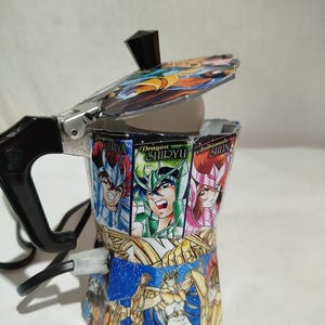 Lampada artigianale, Lampada da tavolo, Lampada caffettiera, Lampada Decoupage, Lampada fatta a mano, Lampada Design, Lampada fumetto