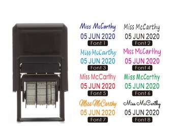 Personalised Teacher Date Stamps, Date and Name Stamps, adjust date Stamps, Custom Teacher Name Stamps, Custom Name and Date Stamps, Stamps