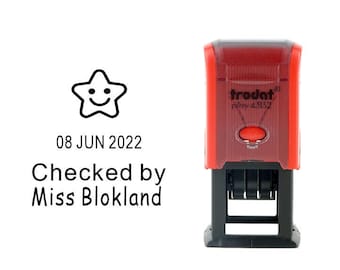 Personalised Teacher stamps, Self-inking stamps, Checked by teacher stamps, Custom Name and Date Stamps, Star Stamps