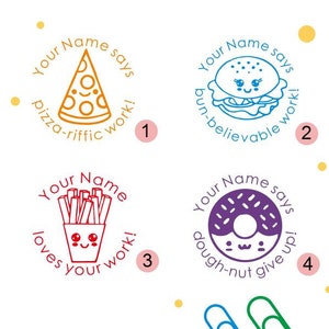 Sellos personalizados para maestros de escuela, sellos personalizados para maestros, sellos personalizados preentintados, sellos para pizza, sellos para hamburguesas, papas fritas