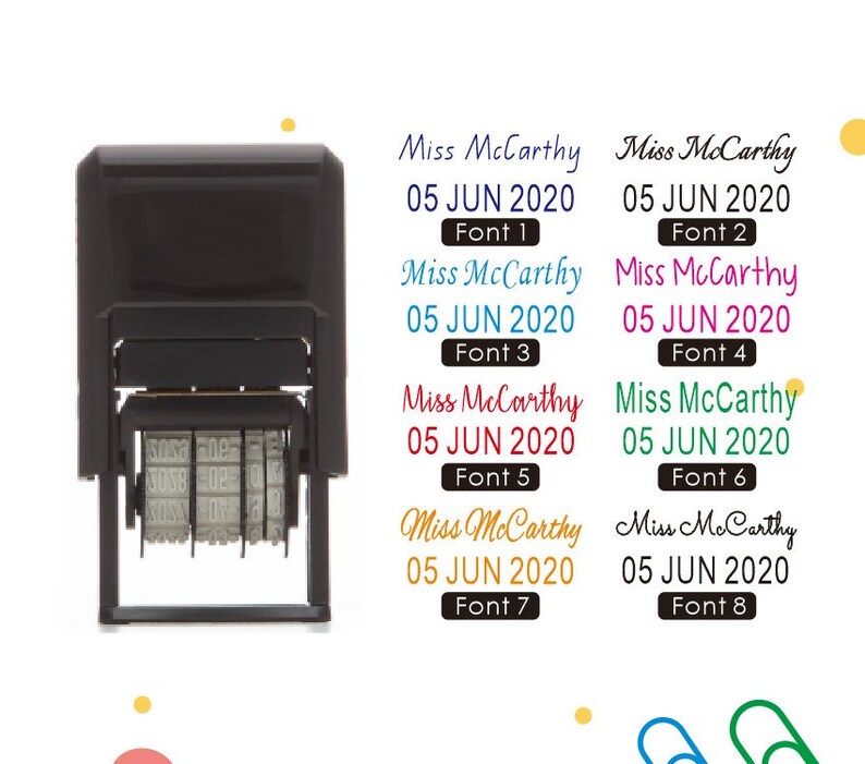Personalised Teacher Date Stamps Date and Name Stamps adjust Etsy