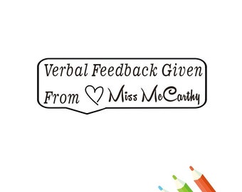 Personalised Teacher Stamps, Teacher Verbal Feedback Given Stamp, Custom Stamps, Teacher Stamps, Teacher Gift Stamp, Verbal feedback given