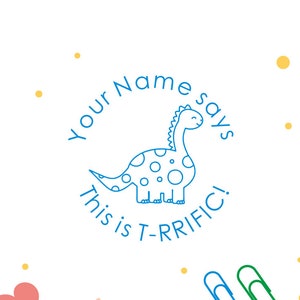 Selos personalizados de professores, selos personalizados de dinossauros, isso é T-RRIFIC! Selos personalizados para professores, selos pré-tintados, presente de Natal para selos de professores