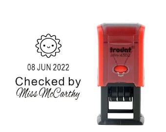 Personalised Teacher stamps, Self-inking stamps, Checked by teacher stamps, Custom Name and Date Stamps, Sun Stamps