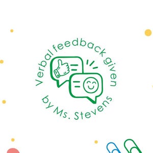 Gepersonaliseerde stempels voor docenten, stempel voor mondelinge feedback, verbale feedback door docent, stempel voor feedback, aangepaste stempel voor verbale feedback