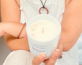 100% Natural Soy Wax Candle, Scented with Essential Oils &  decorated with Rose Quartz, Relaxing, Calming, Balance Blend