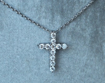 0.371 ct. Natural Diamond Cross Necklace/ Round Brilliant Cut Diamond Religious Charm/14K White Gold Diamond Cross Pendant