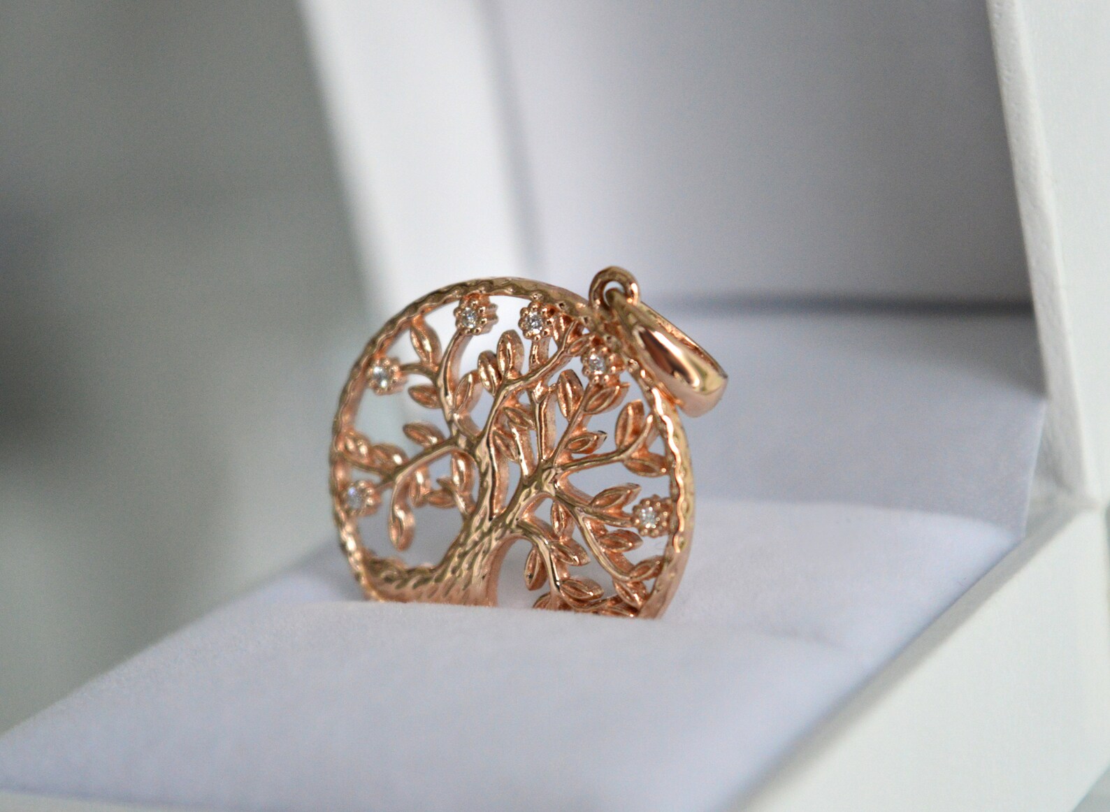 Solid Rose Gold Family Tree Pendant / Solid 14 K Gold Pendant/ Etsy