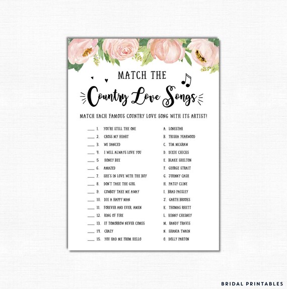 Country Love Song Bridal Shower Game Wedding Shower Etsy