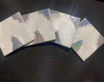 White Glittery Coaster  Set