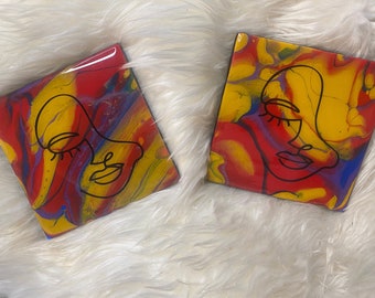 Abstract face  coaster set